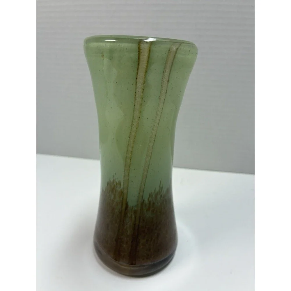 Handmade Home Design. Green and Brown Heavy Glass Vase. Preowned